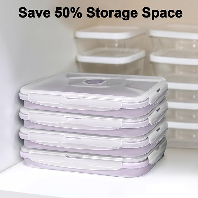 Silicone Food Storage Containers with Lids, 4 Pack Set 27oz/800ml Collapsible Meal Prep Lunch Containers, Microwave, Freezer and Dishwasher Safe