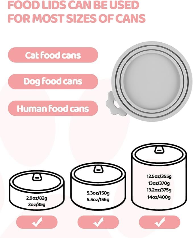 Aecsze 5 PCS Cat Food Can Covers Lids Set, Silicone Pet Food Can Lids with Multi-Function Cat Food Spoon and Opener, Cat Bar Squeezer, Stainless Steel Wet Food Spoon for Cats and Dogs (Grey)