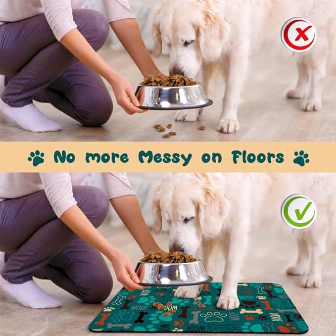 Dog Food Mats for Floors Waterproof, Dog Cat Water Bowl Mats Pet Feeding Absorbent Mat Dog Cat Pet Placemats for Food and Water Green 17 * 30 inch