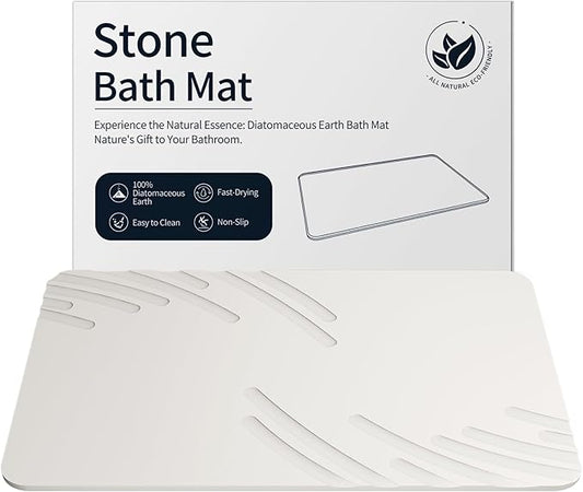 Stone Bath Mat Diatomaceous Earth Shower Mat Super Absorbent Non-Slip Diatomite Stone Bath Mats for Bathroom Floor Quick-Drying Natural Easy to Clean（24 * 16''）