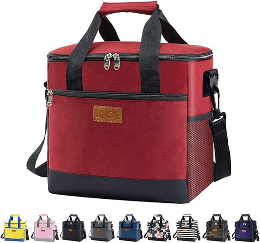 Iknoe Large Cooler Bag Collapsible 24 Can Insulated Bags Leakproof Lunch Cooler Tote with Multi-Pockets for Adult Insulated Thermal Bag for Beach, Picnic, Office Work(Red)