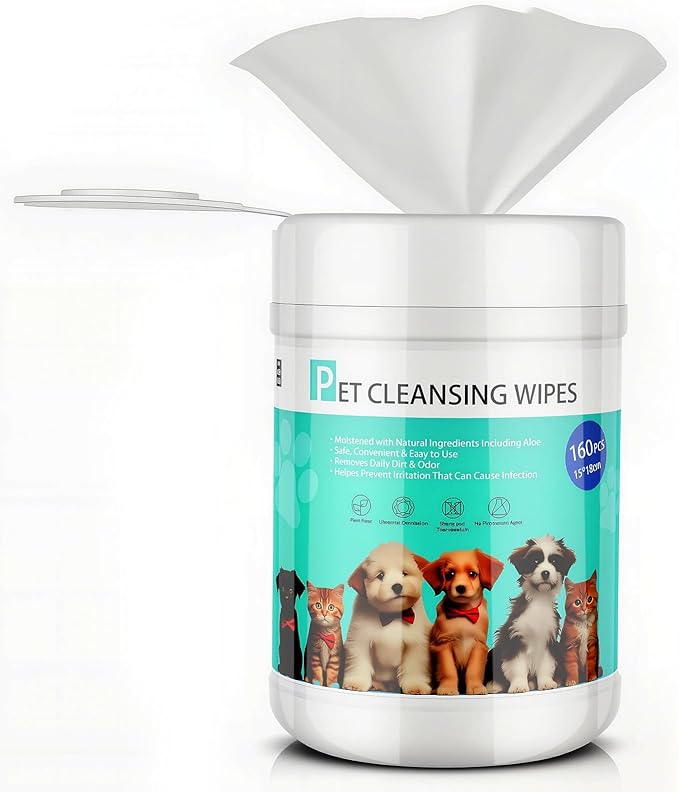 YJWZWE Pet Wipes 160 Count Dog Cleaning Wipe Gentle Paw Wipes for Grooming Ears, Body and Butt, 15 x 18CM