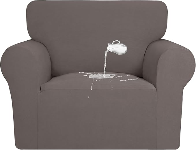 PureFit 100% Dual Waterproof Couch Cover Slipcovers for Couches and Sofas - Stretch Non Slip Fleece Sofa Covers Washable, Leakproof Furniture Protector for Kids, Pets, Dog (Chair, Taupe)