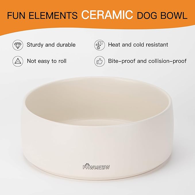 Ceramic Dog Bowl - 5.5-Inch Small & Medium Dog Feeder, Spill Resistant, Heavy Duty Modern Pet Bowl (16 oz) Beige