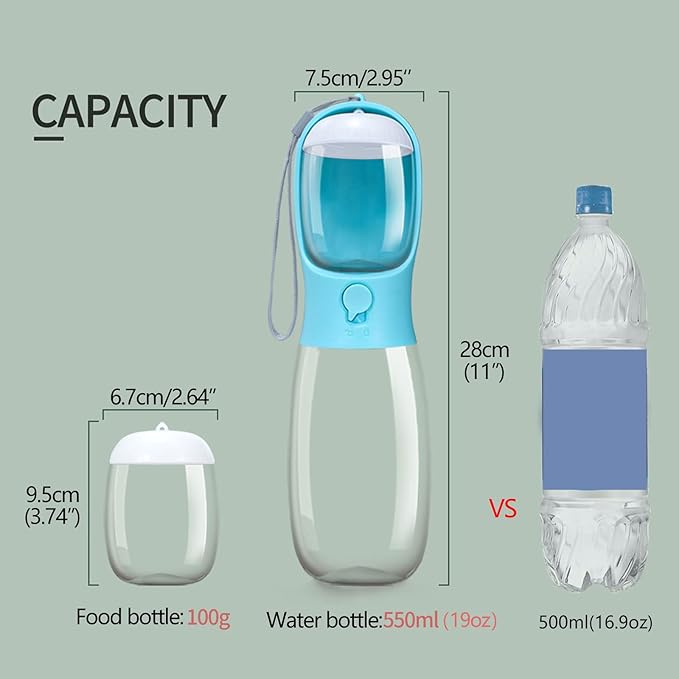 AVELORA Portable Dog Water Bottle with Food Container,15oz Leak-Proof Pet Water Dispenser for Dogs, Cats, Puppies,Built-in Activated Carbon Filter for Travel,Hiking, Walking,and Outdoor Activities