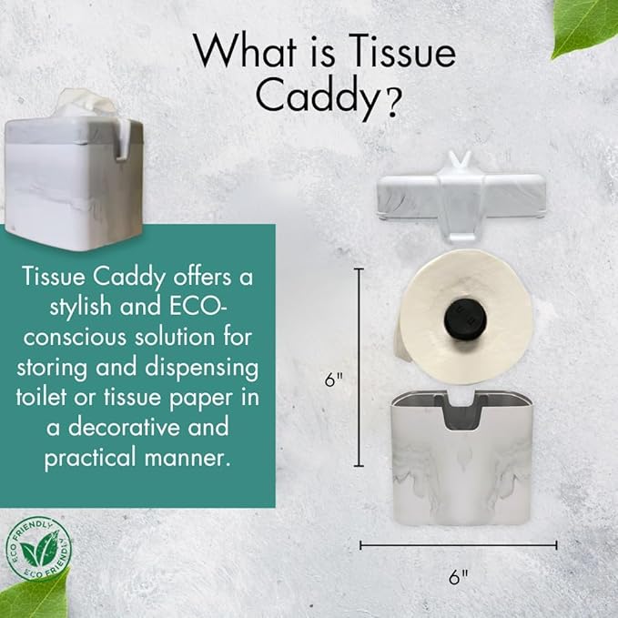 Tissuecaddy Life Hack Toilet Paper Dispenser - Money Saver Alternative to Tissue Box and Tissue Box Holder | Home, Bathroom, and More - White Marble