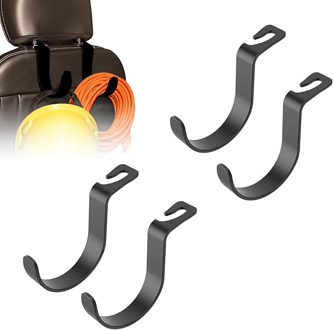 XL Headrest Hooks for Car, Heavy-Duty Car Seat Hooks for Backseat Purses, Bags & Groceries, Universal Headrest Organizer, Hard Hat Hanger for Truck, 4Pack