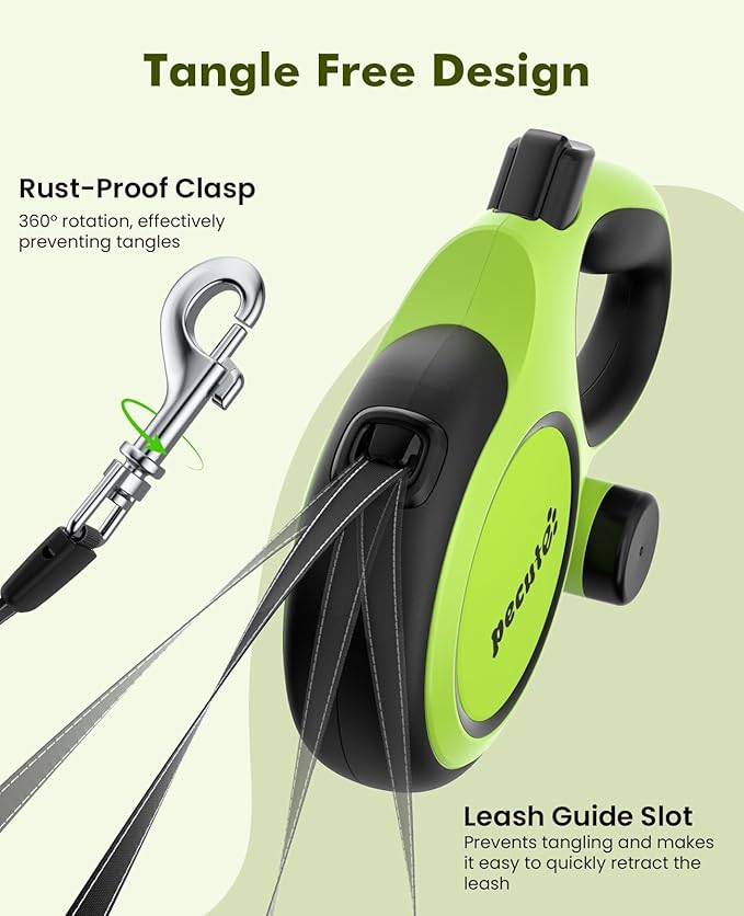 Pecute Retractable Dog Leash for Large Dogs, 26ft Heavy Duty Retractable Dog Leash with Poop Bag Holder, Anti-Slip Soft Grip, Reflective Leashes for Medium Large Pets for 33lbs-110lbs(Green)