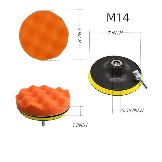 BLINGOBLING 12Pcs 7inch Foam Buffing Polishing Pads Kit, with Coral Fleece Pad, Backing Plate, M14 Drill Adapter, Car Buffing Kit for Car Polishing, Waxing, Sealing Glaze (12Pcs-7inch)
