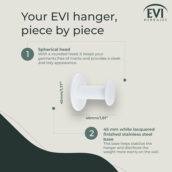 Evi Bathroom Hanger | Stainless Steel Wall Hanger | White Lacquered Finish | for Hanging Clothes, Coats or Towels | Adhesive Towel Rail and/or Screw | 188DUALBL