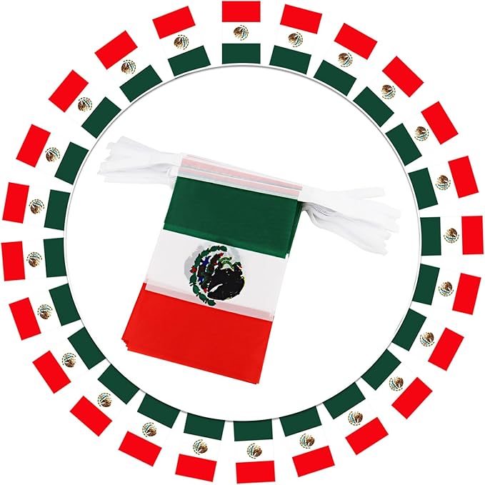 Mexico String Flag Pennant Banner - 38 Flags, 42 Feet Small Mini Mexican Flags Bunting Banner for Country Decoration, School, Party, Sports Events
