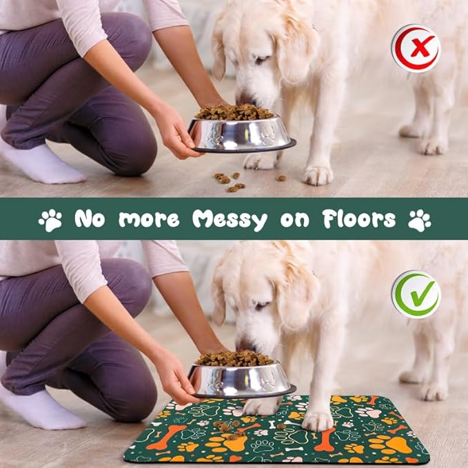 Dog Food Mats for Floors Waterproof, Dog Cat Water Bowl Mats Pet Feeding Absorbent Mat Dog Cat Pet Placemats for Food and Water Bone 24 * 32 inch