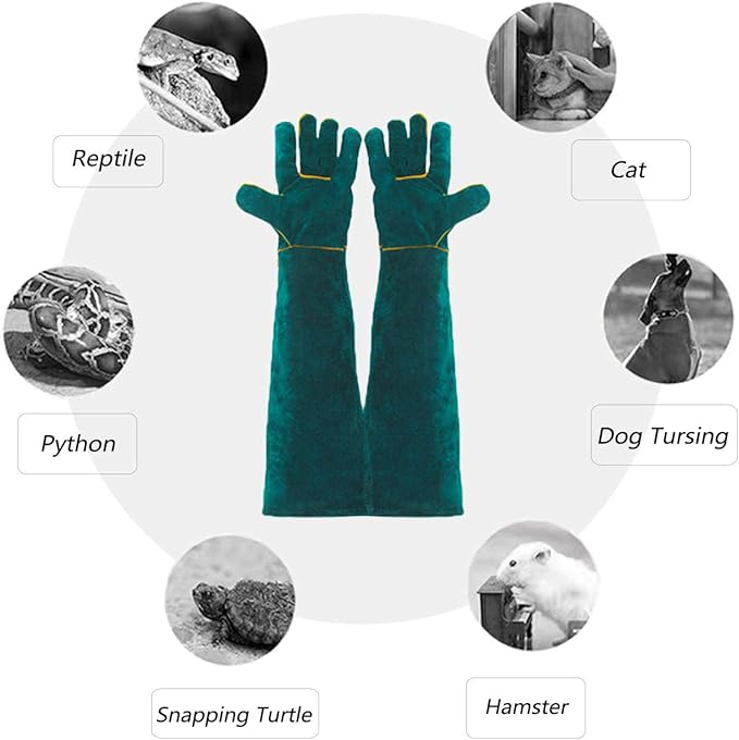 Animal Handling Gloves Bite Proof, 40cm/ 15.7In Scratch Resistant Leather Glove for Grabbing/Grooming/Handling Dog Cat Bird Snake Parrot Lizard Reptile - Protection Pet Gloves