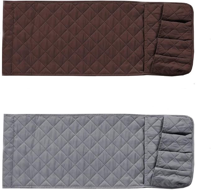 2 Pack Non-Slip Couch Sofa Chair Armrest Organizer 5 Pockets Armchair Caddy Smart Phone, Book, Magazines, Ipad, TV Remote Control Holder (Gray)