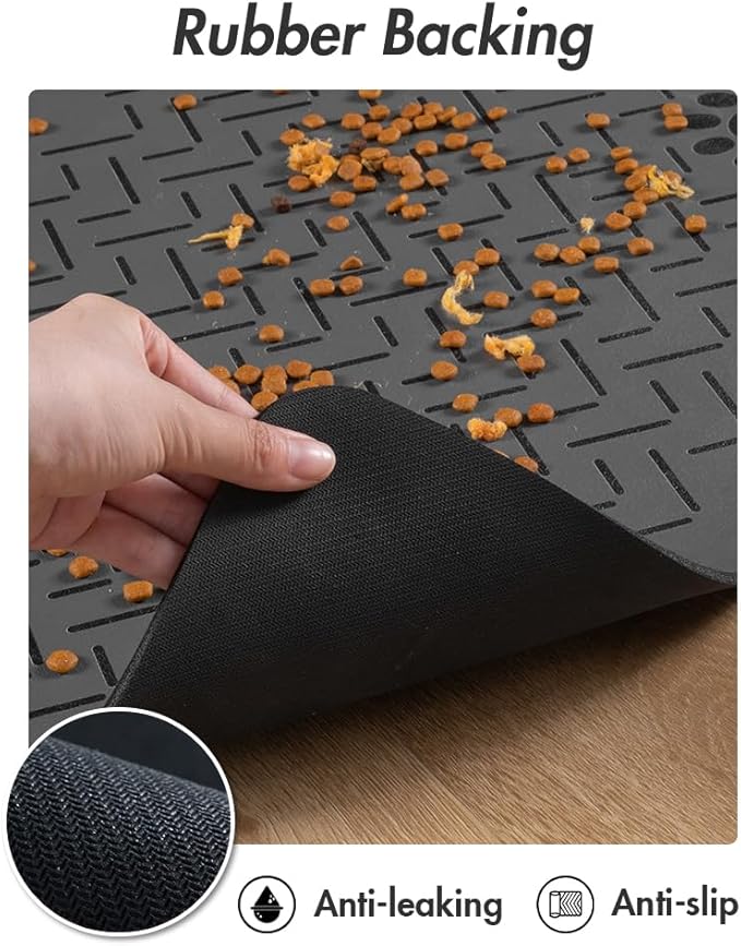 MontVoo-Absorbent Pet Feeding Mat-No Stains Quick Dry Dog Mat for Food and Water Bowl-Rubber Backing Dispenser Mat Accessories Supplies-Dog Bowl Messy Drinkers,(Dark Grey,17"x28")