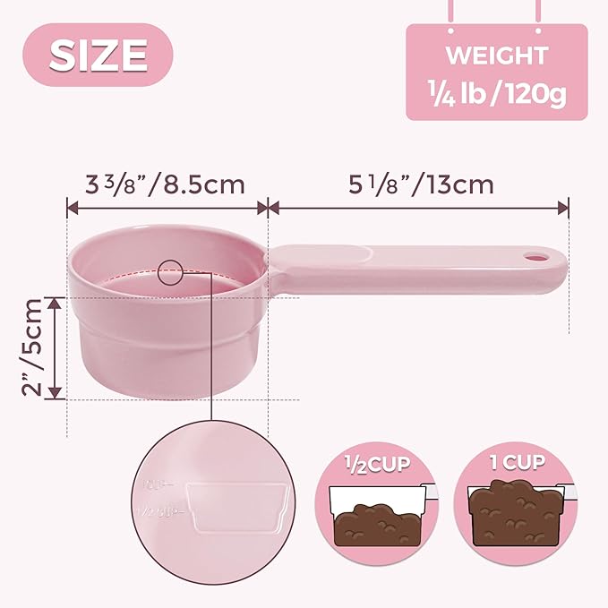 MSBC Melamine Pet Food Scoop, Cat Food Measuring Cups, Comfortable Long Handle Scoop for Dog, Cat, Ferret and Rabbit Food, 1 Cup Size Pet Food Feeding Scoop Dishwasher Safe (Pink