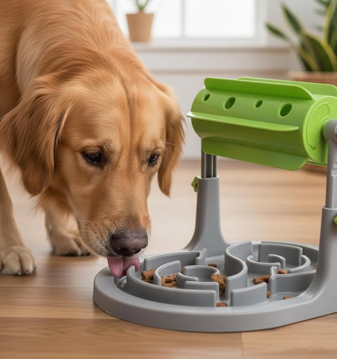 Ito Rocky Interactive Dog & Cat Food Puzzle Toy - Treat Boredom Dispensing Slow Feeder - Anxiety IQ Training in Smart Feeding and Adjustable Height for Small/Medium Dogs