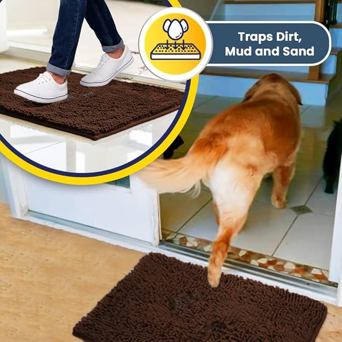 Muddy Mat® | Super Absorbent Door Mat Indoor, Microfiber Quick Dry Chenille Entryway Rug, Non-Slip Front Door Mat, Indoor Mats for Entryway, Machine Washable Pet Rug, Brown 35"x24"