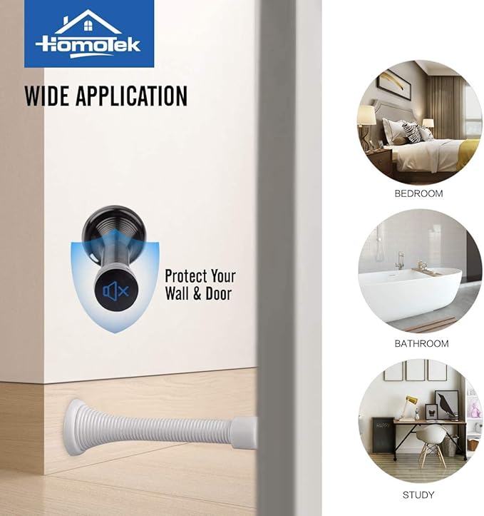 HOMOTEK 40 Pack Spring Door Stops,3-1/8” Heavy Duty Door Stop - Flexible Spring Door Stopper with Low Mounted White Rubber Bumper Tips, White