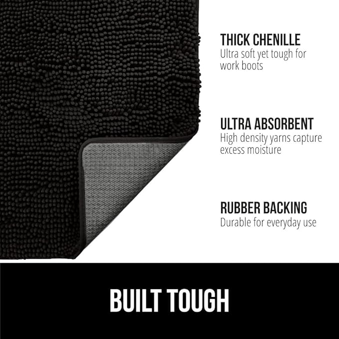 GORILLA GRIP SOAKSTOPPER Dog Door Mat, 35x24 Machine Washable Rug Absorbent Doormat Captures Moisture Mud Dirt, Quick Dry Soft Chenille Entryway Rugs Indoor Entrance Mats for Dog Paws, Black