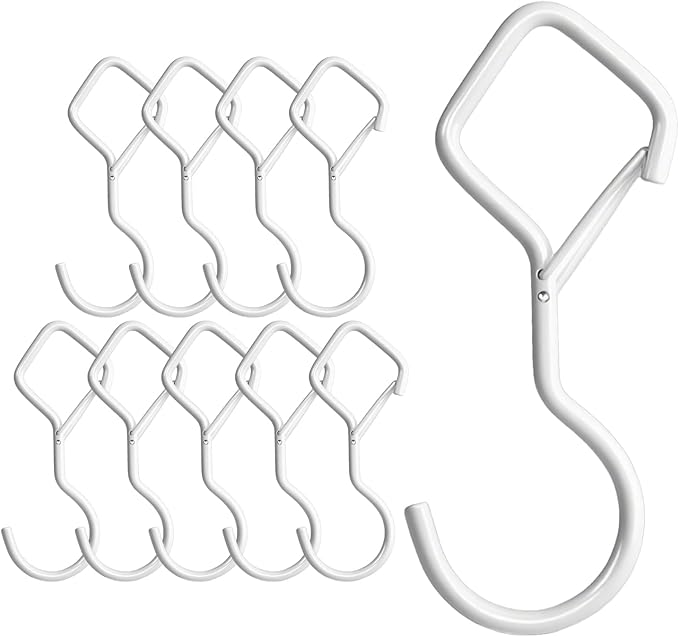 Heavy Duty S Hooks for Hanging with Lock, 4.72 Inch Metal Screw Hooks for Plants, Kitchen Utensils, Bags, Towels, and Outdoor Storage, Plant Hangers and Hanging Hooks (White, 10 pcs)