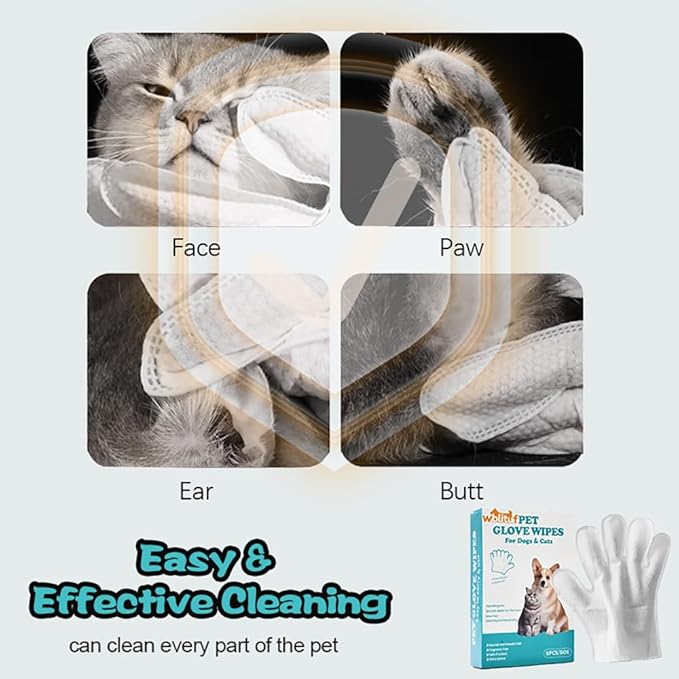 WBLITUF Pet Glove Wipes for Dogs and Cats - Dog Washing Gloves, Cat Bathing Wipes, [Individually Wrapped] 6 PCS, Cleaning & Deodorizing, Unscented,Hypoallergenic, Daily Care andTraveling.