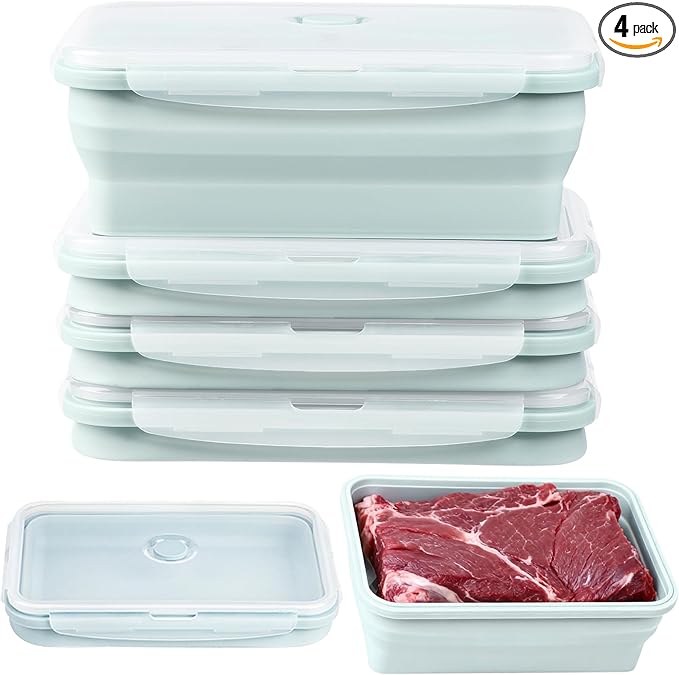 Extra Large Silicone Food Storage Containers with Lids, 4 Pack Set 68oz/2000ml Collapsible Meal Prep Lunch Containers, Microwave, Freezer and Dishwasher Safe