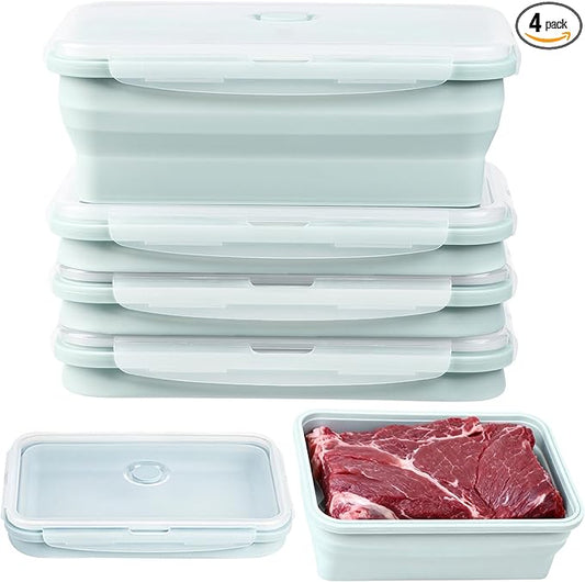 Extra Large Silicone Food Storage Containers with Lids, 4 Pack Set 68oz/2000ml Collapsible Meal Prep Lunch Containers, Microwave, Freezer and Dishwasher Safe