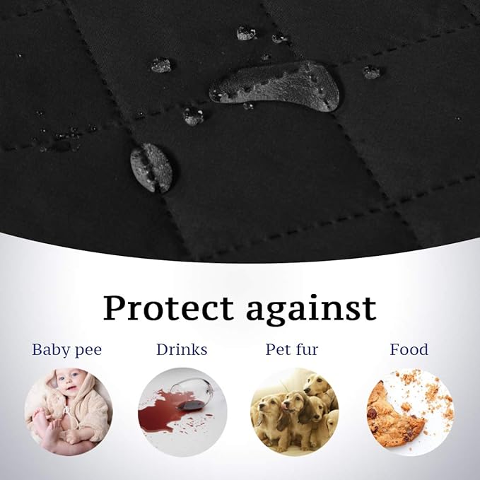 H.VERSAILTEX Water Resistant Couch Cover for 3 Cushion Couch Reversible Sofa Slipcover Quilted Furniture Protector with Elastic Strap Non Slip Sofa Cover for Dogs Pets(Sofa, Black/Grey)