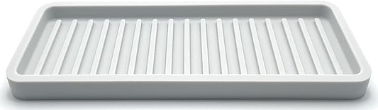 Happitasa Silicone Kitchen Sink Organizer Tray, Sponge Holder and Countertop Protector | Bathroom and Kitchen Soap Dish and Dispenser Tray (Light Grey, 9"x3.5")