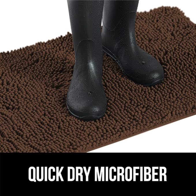 GORILLA GRIP SOAKSTOPPER Dog Door Mat, Machine Washable Rug Absorbent Doormat Captures Moisture Mud Dirt, Quick Dry Soft Chenille Entryway Rugs Indoor Entrance Mats for Dog Paws, 24x17 Brown