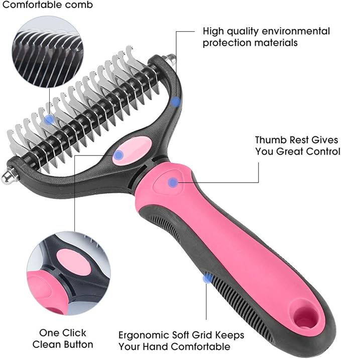 XLCL pet Pet Grooming Tool - 2 Sided Undercoat Rake for Cats and Dogs - Safe Dematting Comb for Easy Mats & Tangles Removing - No More Nasty Shedding and Flying Hair