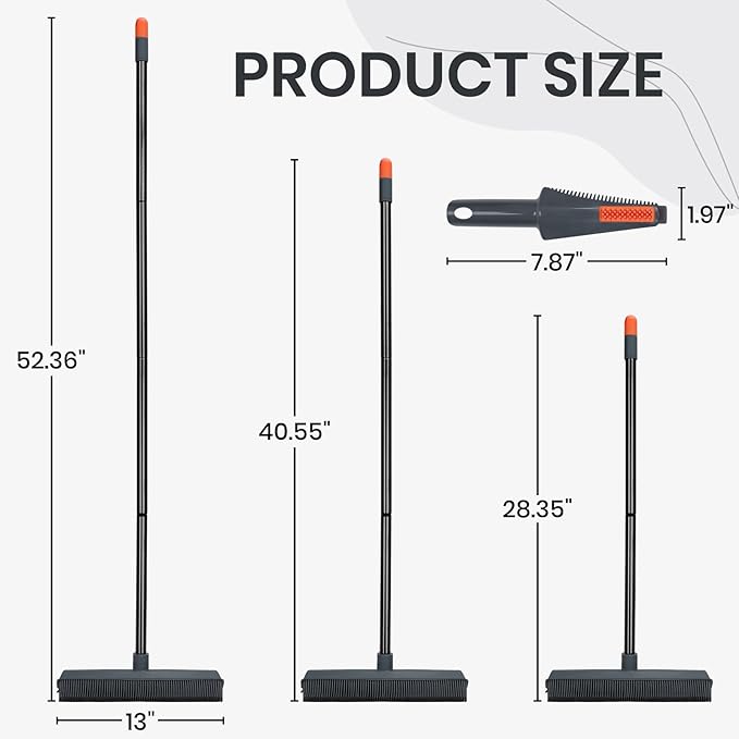 MAVRIZ Rubber Broom Carpet Rake for Pet Hair Removal - Fur Remover Broom with Squeegee for Carpet, Hardwood Floor, Tile