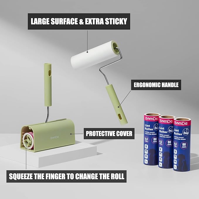 Extra Sticky Large Surface Lint Roller, 6.3'' Giant Lint Roller for Pet Hair, Long Handle Lint Remover for Clothes, Furniture, Dog & Cat Hair Remover