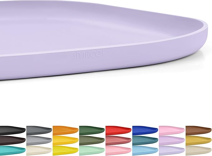 SMILOOL Silicone Pet Feeding Mat with Raised Edge for Food and Water, Dog Bowl Mats, Cat Bowls Placemat with High Lip for Floor Waterproof, Rubber Tray for Cats and Dogs 12 x 12 x 0.7 Light Purple