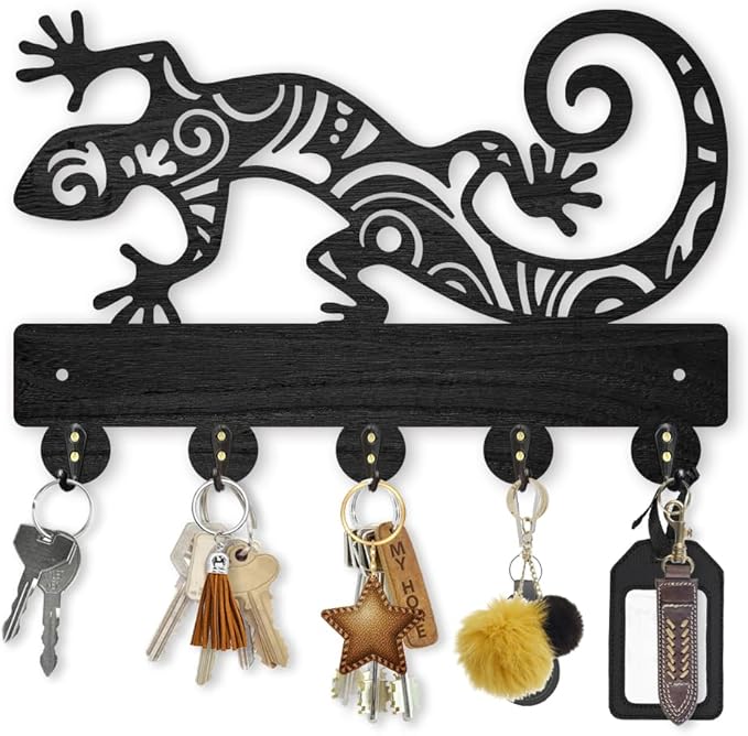 MAYJOYDIY Gecko Key Holder for Wall Gecko-Shaped Decorative Wall Hook 11.8x7.9 Inch Reptiles Animal Key Rack for Entryway, Living Room, Bedroom, Hallway