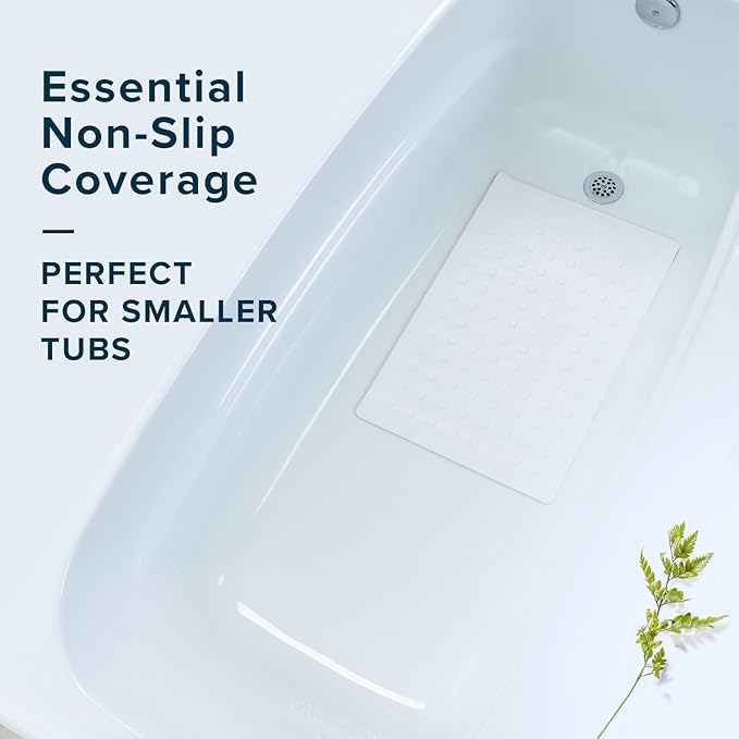 SlipX Solutions White Rubber Bath Safety Mat Provides Essential Coverage & Reliable Slip-Resistance in Tubs & Showers (14 x 22 Inch, 100 Suction Cups, Machine Washable)