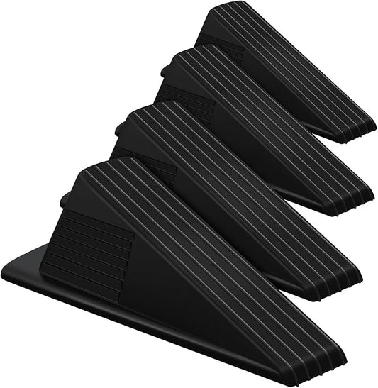 Frienda 4 Pcs Jumbo Door Stoppers Heavy Duty Door Stopper Tall up to 2inch Tall Wedge TPR Large Wedge Stackable Big Rubber Doorstop for Hotel Carpet Hardwood Concrete and Tile (Black)
