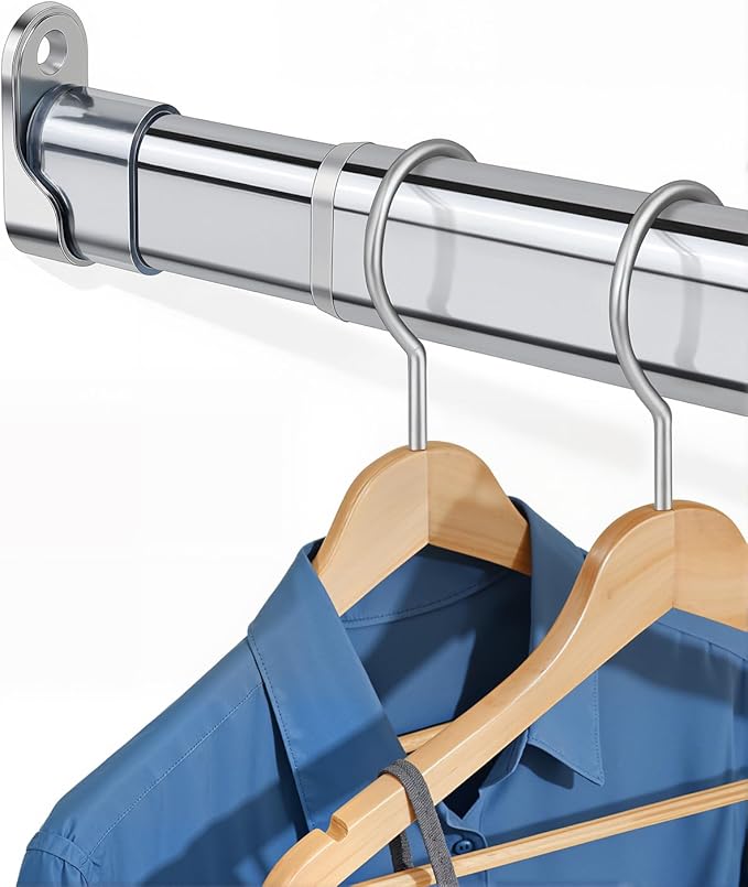 Heavy Duty Oval Closet Rod for Hanging Clothes, 29.5-51 Inch Adjustable Closet Rods, Premium Chrome