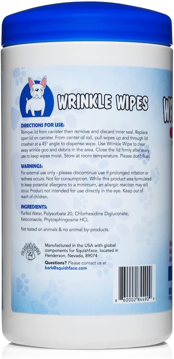 Squishface Wrinkle Wipes – 5”x7” Large Dog Wipes - Deodorizing, Tear Stain Remover – Great for English Bulldog, Pugs, Frenchie, Bulldogs, French Bulldogs & Any Breed! (80 Count)
