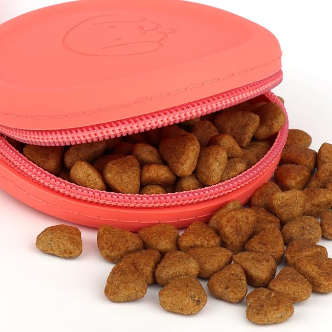 WALLFID Silicone Dog Treat Pouch Small Bag,with Pet Training Clicker,Walking Bag for Dog and Cat, Pocket Size, Easy to Clean, Odorless, Zipper Design,Moisture-Proof,Travel Walking Bag.(Claret)