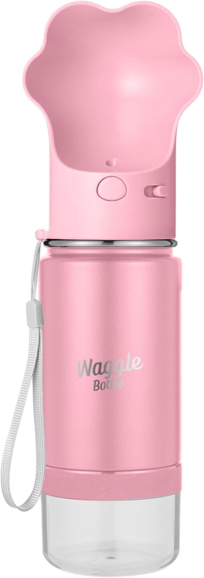 Waggle Bottle Stainless Steel Dog Travel Water Bottle, Vacuum Insulated Portable Dog Water Dispenser, Drink Cup and Snack Container On The Go, Outdoor Walking, Hiking, Travel (Pink)