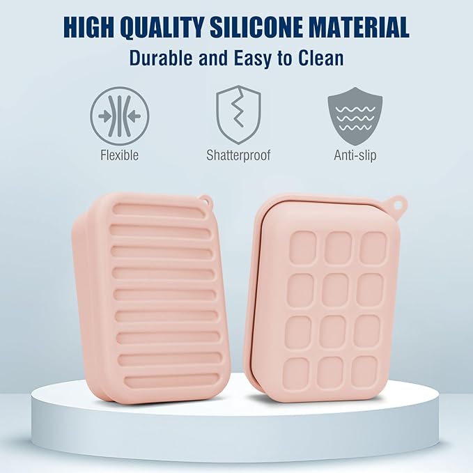 Superior Leak-Proof Silicone Travel Soap Case with Drainage Lid/Layer, Compact Bar Soap Container, Durable Soap Holder for Camping, Gym, and Travel Size Toiletries (Pink)