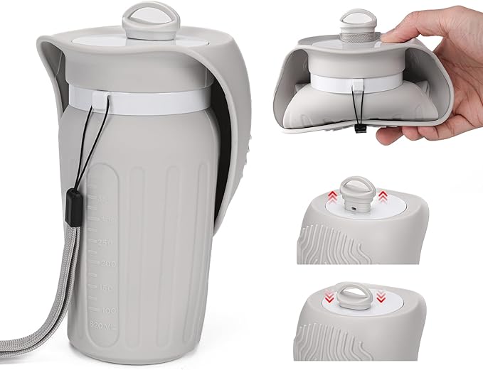 Portable Dog Water Bottle, Leak Proof Collapsible Water Bottles Lightweight Dog Water Bottle Suitable for Pets Outdoor Walking, Hiking, Travel, Camping (Gray, 20.9, Ounces)