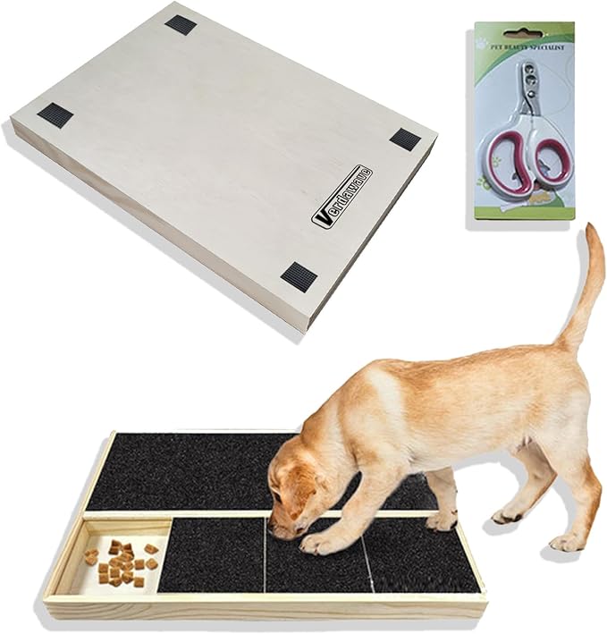 Dog Nail Scratch Pad with Treat Box & Pet Nail Clipper - Durable Portable Dog Scratch Filing Pad for Nails All Dogs, Wooden Nail Scratch Board for Indoor/Outdoor Training (Update)