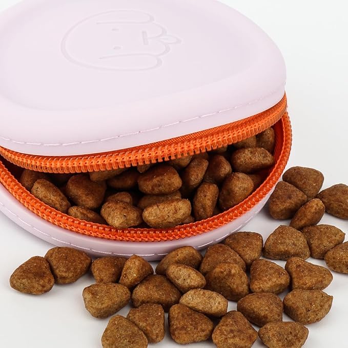 WALLFID Silicone Dog Treat Pouch Small Bag,with Pet Training Clicker,Walking Bag for Dog and Cat, Pocket Size, Easy to Clean, Odorless, Zipper Design,Moisture-Proof,Travel Walking Bag.(White)
