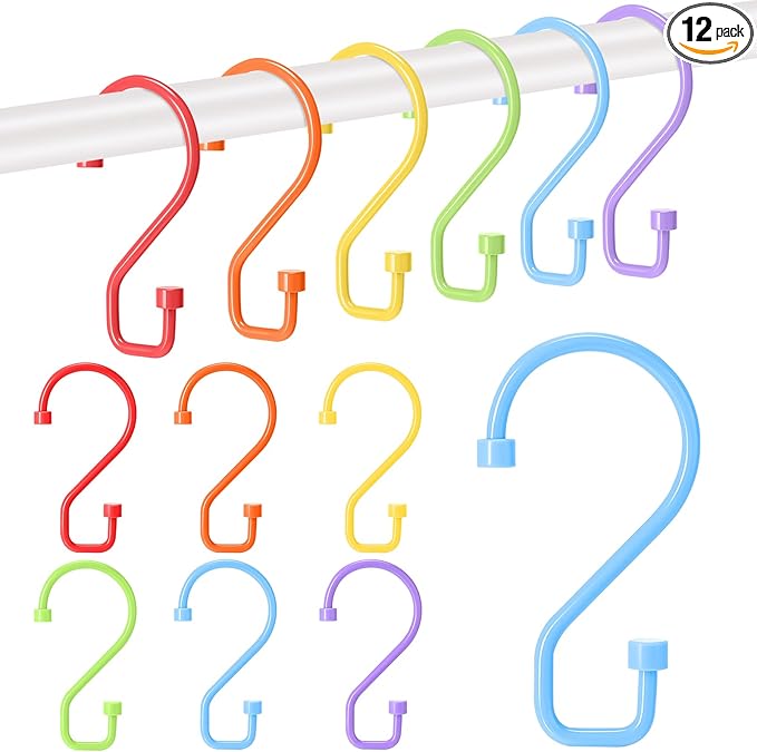 Wenqik 12 Pcs Colorful S Hooks Hanging Stainless Steel Multi Functional Metal Hanging Hooks Reversible Metal S Shaped Hook for Kitchen, Bathroom, Garden, Indoor, Outdoor