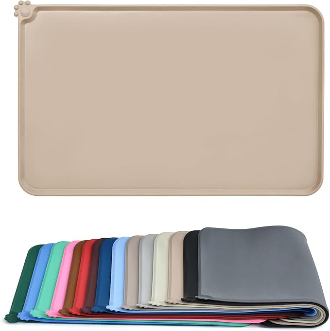 AUDWUD Silicone Waterproof Pet Feeding Mats,Anti Slip Bowl Pad, Dog Mat for Food and Water