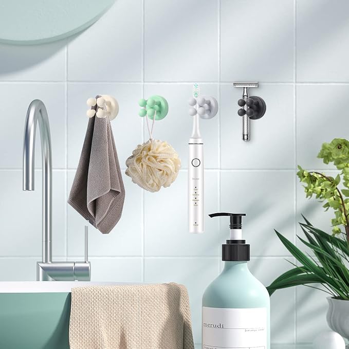 Silicone Toothbrush Holders for Bathrooms - 6 Pcs Black Wall Mounted Shower Razor Holder