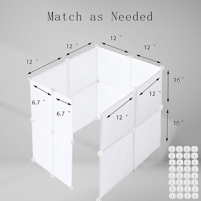Cat Litter Box Enclosure Splash Guard,DIY Large Pet Litter Box Shields for Open Top Litter Pan.Small Animal Pen for Hamsters, Guinea Pig (Not Include Litter Mat White, X-Large L48''W36''H16'' 16 PCS)